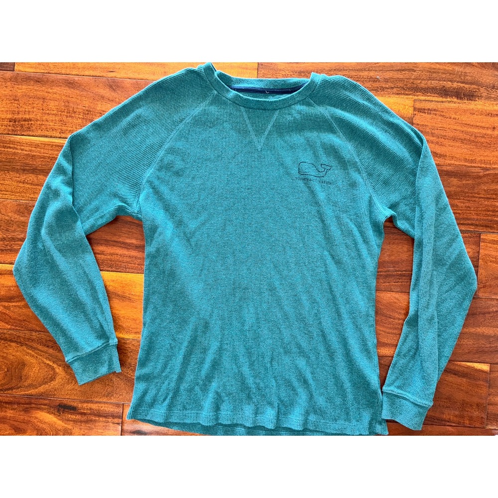 Vineyard Vines Long Sleeve Thermal Whale Logo Crew Neck Men's Medium Teal